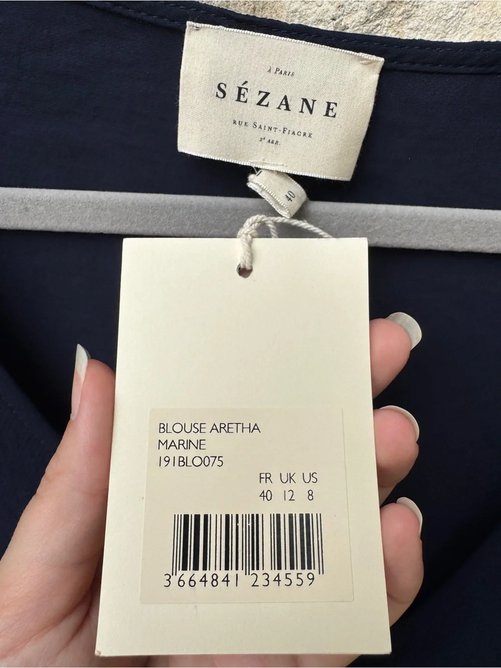 Sezane Navy Button-Front V-Neck Blouse - Picture 2 of 5